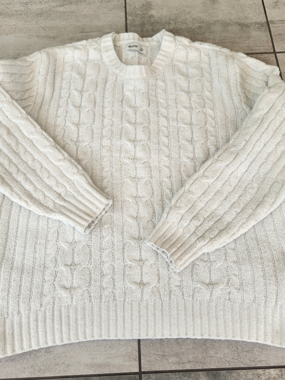Hollister Cable Knit Sweater Womens XS Off White Flecked Speckled Chunky